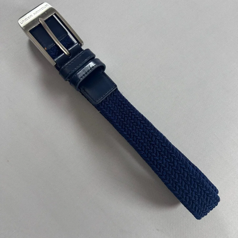 Under Armour Braided Webbed Belt Men Navy Blue Elastic Stretch Leather Golf 48in
